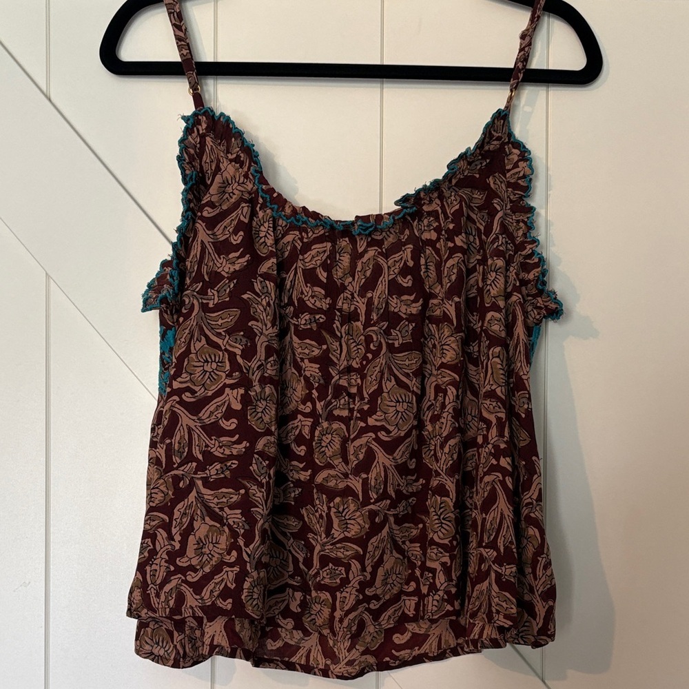 NATURAL LIFE Brown Floral Camisole with Teal Crochet Trim - Picture 4 of 7